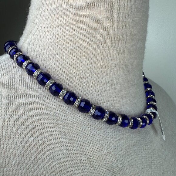 Alexander Kalifano Blue Glass Bead Crystal Rhinestone Necklace 18.5" - Picture 5 of 10